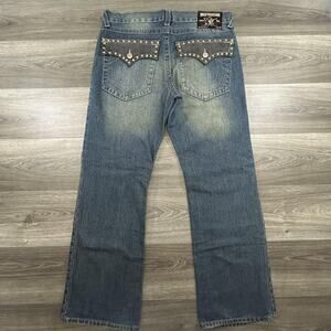 Vintage True Religion Billy Jeans Mens 38x33 Studded Flap Pockets USA Bootcut